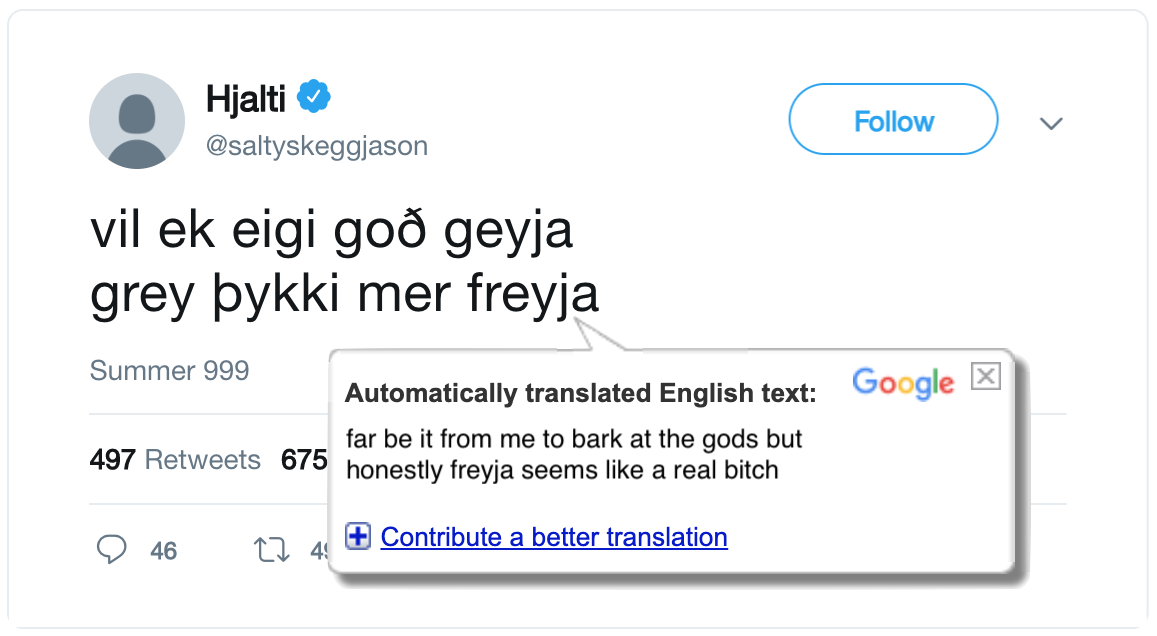 vil ek eigi goð geyja / grey þykki mer freyja