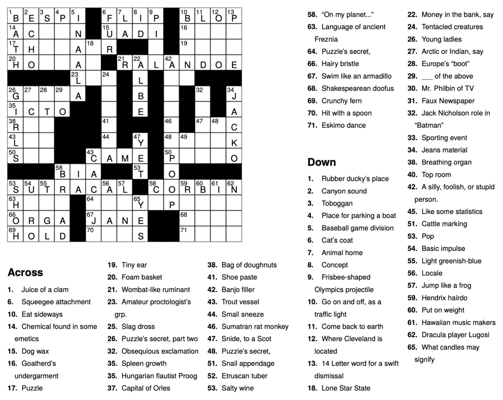 The crossword, cleaned up